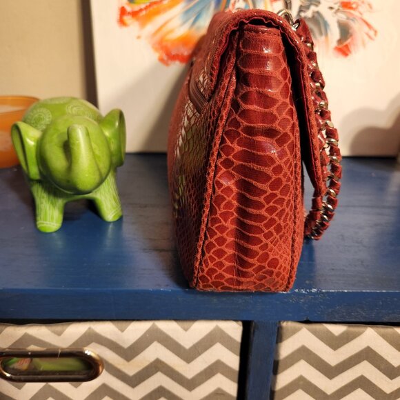 NEW Folli Follie red suede snakeskin shoulder bag - Picture 4 of 10